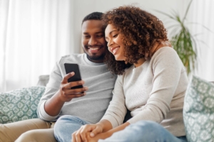 Couple looking at phone